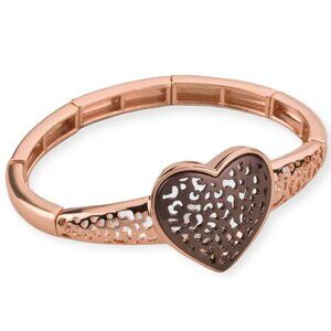 Avon Chocolate Heart Plated Cutouts Filigree Rose Goldtone Stretch Bracelet